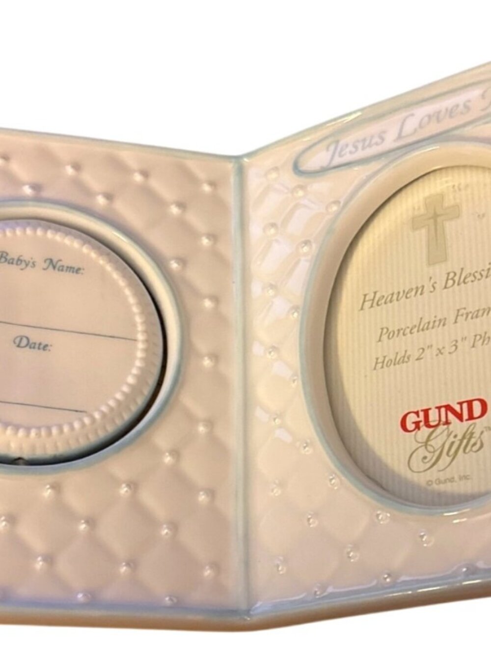 Vtg Gund Gifts Heavens Blessing Porcelain Baby Keepsake Frame Lamb Baptism Birth